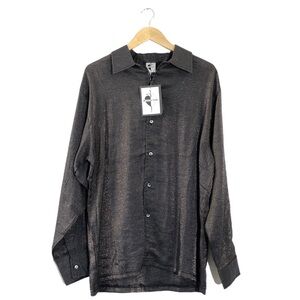 D'Annunzio Metallic Gold Black Checkered Vintage Dress Shirt L